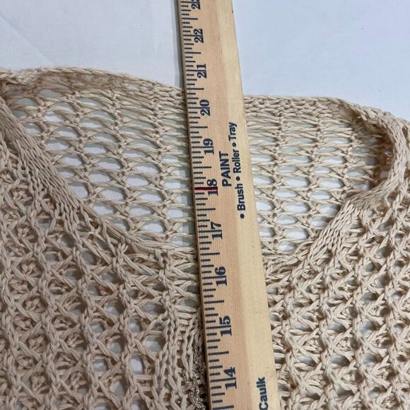 Beige Crochet Knit Star Sweater Open Weave Lightweight Short Sleeve Top - Picture 4 of 7